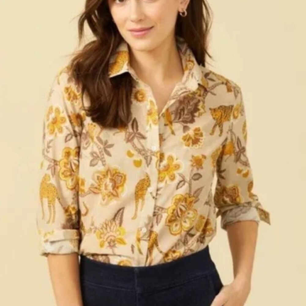 NWOT J McLaughlin Tigre Blosson Cotton Button Down Size Small